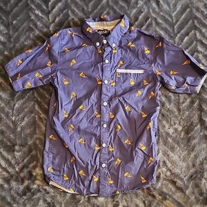 Kids Purple Button Down Shirt with Pizza Print